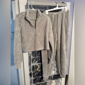 Cozy Plush Two-Piece Loungewear Set in Light Gray